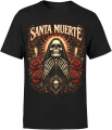 Santa Muerte czaszka róże świece mistyczny klimat religijny symbol śmierci tattoo dark styl Męska koszulka 