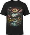 Mistyczne oko krajobraz góry las wodospad grzyby surrealizm psychodela natura fantasy Męska koszulka 