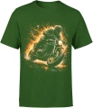 Motocyklista w płomieniach szybka jazda noc adrenalina ogień dynamiczna akcja biker klimat Męska koszulka 