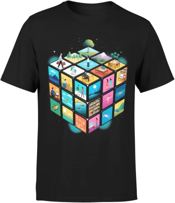 Kostka światów życie praca podróże natura kreatywność styl minimalistyczny nowoczesny design Męska koszulka
