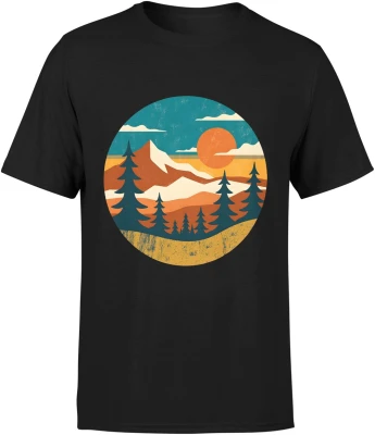 Góry zachód słońca krajobraz vintage las natura podróże trekking outdoor retro styl Męska koszulka