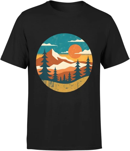 Góry zachód słońca krajobraz vintage las natura podróże trekking outdoor retro styl Męska koszulka 