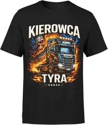 Kierowca tira ciężarówka transport droga noc jazda ogień trucking pasja Męska koszulka