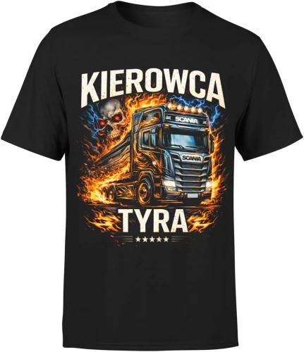 Kierowca tira ciężarówka transport droga noc jazda ogień trucking pasja Męska koszulka 