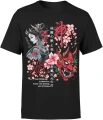 Japoński demon oni gejsza maska sakura kultura japonia samuraj klimat azjatycki styl artystyczny Męska koszulka 