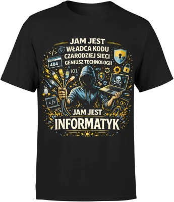Informatyk programista kodowanie technologia komputer hacker sieci cyber bezpieczeństwo IT pasja Męska koszulka