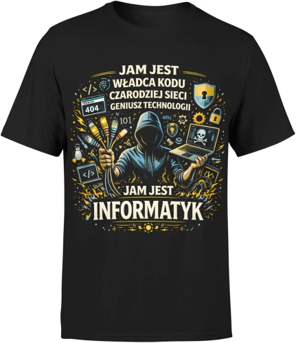 Informatyk programista kodowanie technologia komputer hacker sieci cyber bezpieczeństwo IT pasja Męska koszulka 