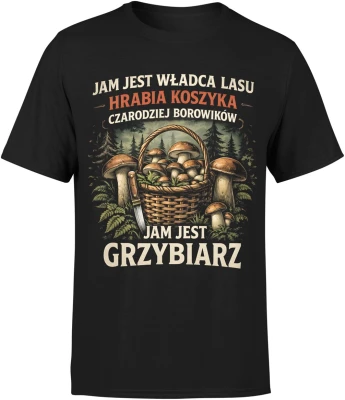 Grzybiarz las borowiki natura zbieranie grzybów koszyk jesień hobby wyprawa relaks przyroda Męska koszulka