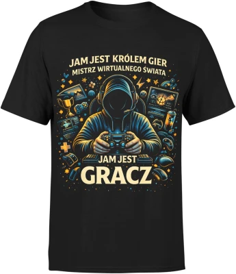 Gracz gaming pad konsola e-sport rozrywka wirtualny świat rywalizacja pasja komputer hobby Męska koszulka