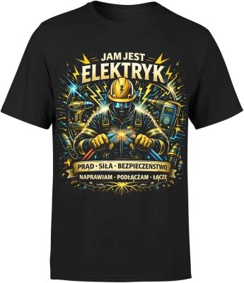 Jestem elektryk prąd napięcie instalacje elektryczne narzędzia fachowiec energia zawód Męska koszulka