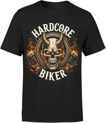 Hardcore biker motocykl czaszka płomienie stal silnik jazda moto styl Męska koszulka