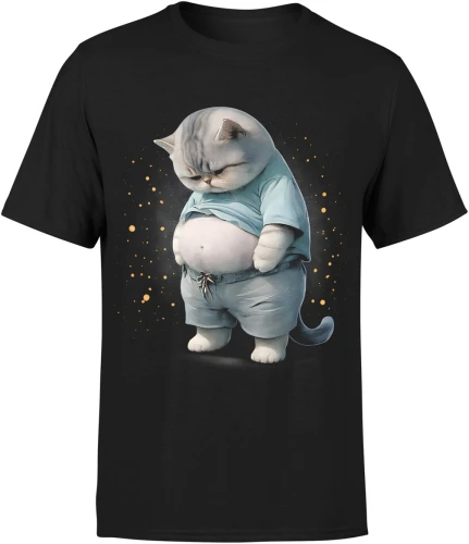 Kot gruby zabawny zwierzę humor leniwy styl uroczy kotek śmieszny wygląd mem vibe Męska koszulka 