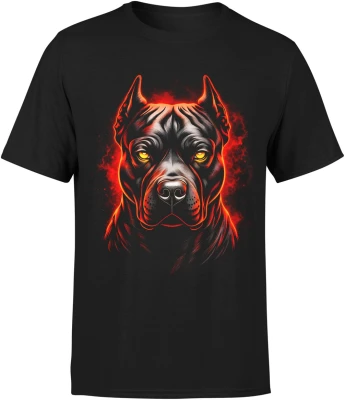 Groźny pies doberman czerwone oczy mroczny zwierzę agresywny stróż Męska koszulka