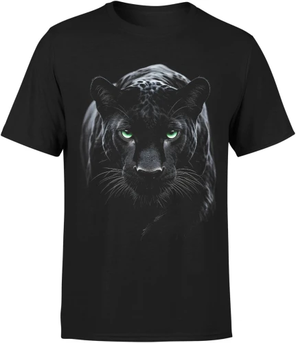 Czarna pantera zielone oczy dzikie zwierzę drapieżnik natura lew kot Męska koszulka color:#000000