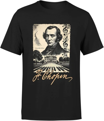 Fryderyk Chopin portret muzyka fortepian nuty klasyka styl artystyczny Męska koszulka 