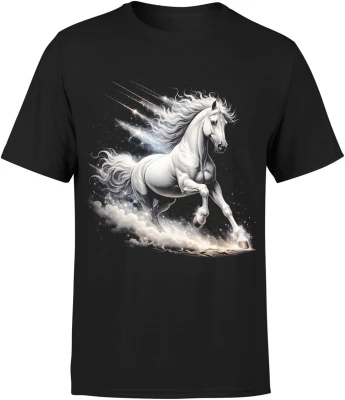 Biały koń galop kosmos gwiazdy Męska koszulka
