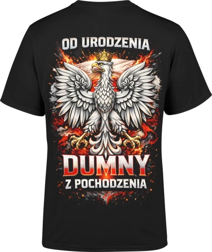 Orzeł biały korona ogień symbol narodowy duma Polska siła charakter patriotyzm Męska koszulka color:#000000