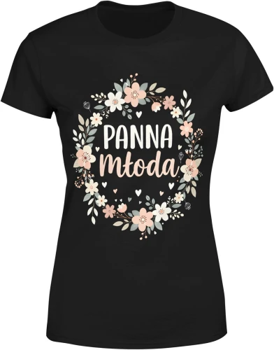 Panna młoda wianek kwiatowy delikatny styl ślubny romantyczny wieczór panieński elegancja Damska koszulka color:#000000