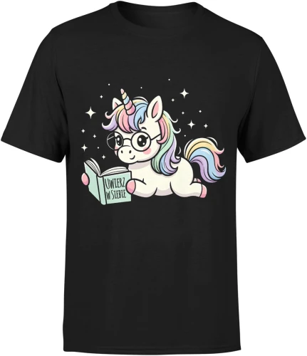 Jednorożec czytający książkę pastel kawaii fantasy magia gwiazdy cute Męska koszulka color:#000000