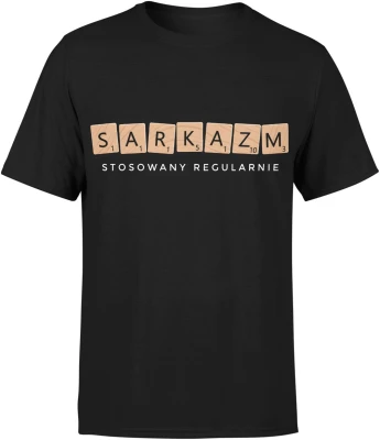 Sarkazm stosowany regularnie scrabble litery gra słowna humor ironia tekst minimalizm Męska koszulka