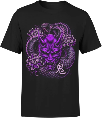 Maska demon smok japoński styl samuraj fantasy orientalny dragon tattoo vibe Męska koszulka color:#000000