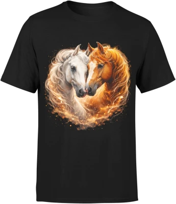 Konie miłość para zwierzęta serce romantyczny ogień magia natura piękne konie Męska koszulka