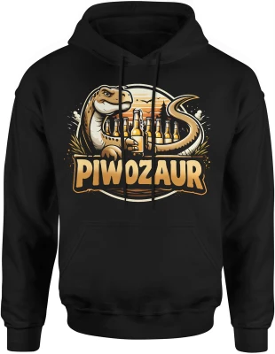 Dinozaur z piwem piwozaur butelki piwa humor impreza gad motyw alkoholowy tekst Męska bluza z kapturem