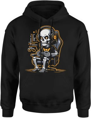 Szkielet gracz gaming headset pad komputer styl gracza e-sport rozrywka nocna pixel vibe Męska bluza z kapturem