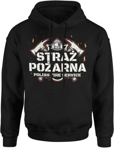 Straż Pożarna Polish Fire Service hełm topory płomienie symbol służby ratowniczej prosty styl Męska bluza z kapturem 