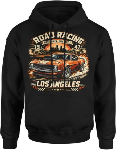 Samochód muscle car klasyk USA Los Angeles racing szybka jazda moc silnik styl Męska bluza z kapturem 
