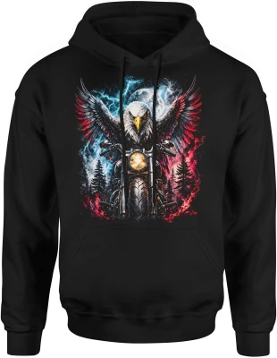 Orzeł motocykl noc księżyc chopper biker wolność droga USA styl Męska bluza z kapturem