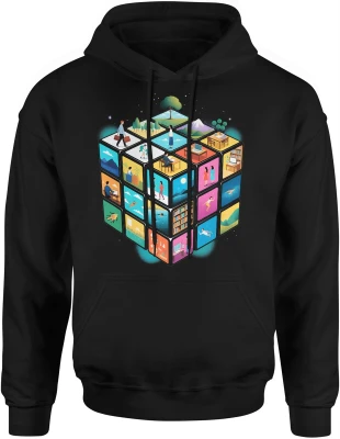 Kostka światów życie praca podróże natura kreatywność styl minimalistyczny nowoczesny design Męska bluza z kapturem