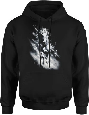 Koń galop magia energia zwierzęta siła natura dynamiczny styl elegancja duch wolności Męska bluza z kapturem