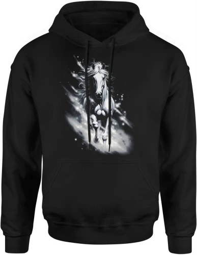 Koń galop magia energia zwierzęta siła natura dynamiczny styl elegancja duch wolności Męska bluza z kapturem 