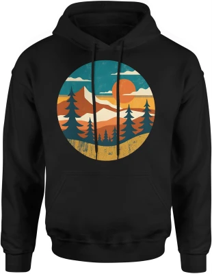 Góry zachód słońca krajobraz vintage las natura podróże trekking outdoor retro styl Męska bluza z kapturem