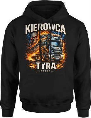 Kierowca tira ciężarówka transport droga noc jazda ogień trucking pasja Męska bluza z kapturem