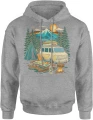Camping góry van life zachód słońca ognisko natura las namiot podróż vintage retro klimat Męska bluza z kapturem 