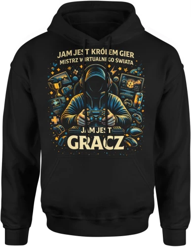 Gracz gaming pad konsola e-sport rozrywka wirtualny świat rywalizacja pasja komputer hobby Męska bluza z kapturem 