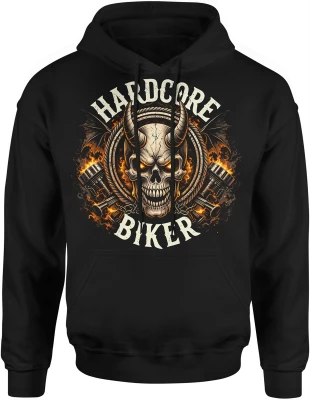 Hardcore biker motocykl czaszka płomienie stal silnik jazda moto styl Męska bluza z kapturem