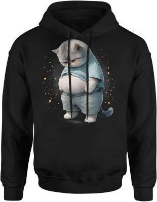 Kot gruby zabawny zwierzę humor leniwy styl uroczy kotek śmieszny wygląd mem vibe Męska bluza z kapturem