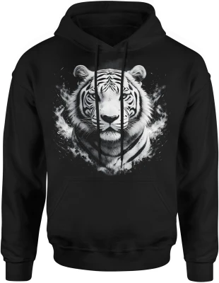 Biały tygrys potężny drapieżnik oczy lodu dzika natura siła elegancja zwierzę Męska bluza z kapturem