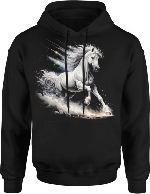 Biały koń galop kosmos gwiazdy Męska bluza z kapturem
