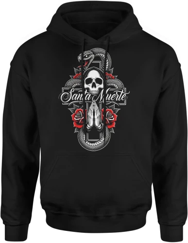 Santa Muerte czaszka róże wąż symbolika mistyczna mroczny klimat tatuaż styl Męska bluza z kapturem 