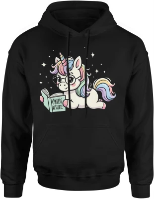 Jednorożec czytający książkę pastel kawaii fantasy magia gwiazdy cute Męska bluza z kapturem
