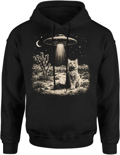 Kot ufo kosmici noc pustynia księżyc sci fi tajemnica klimat vintage space surrealizm Męska bluza z kapturem 
