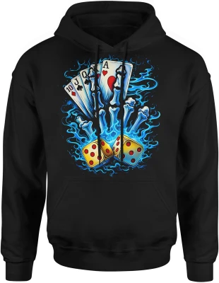 Kości karty poker hazard lucky dice ogień neon kasyno gra szczęście ryzyko styl Męska bluza z kapturem