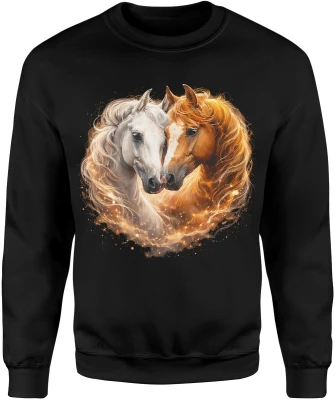 Konie miłość para zwierzęta serce romantyczny ogień magia natura piękne konie Męska bluza