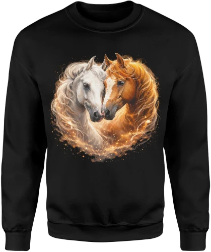 Konie miłość para zwierzęta serce romantyczny ogień magia natura piękne konie Męska bluza 