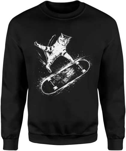 Kot na deskorolce skate trick zwierzę sport uliczny dynamiczny styl czarno biały Męska bluza 