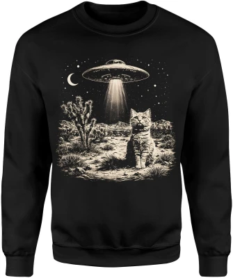 Kot ufo kosmici noc pustynia księżyc sci fi tajemnica klimat vintage space surrealizm Męska bluza